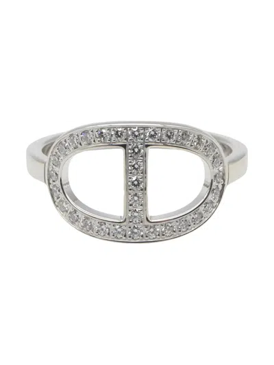 Pre-owned Hermes 2010s Chaine D'ancre Contour Mm 18k White Gold Diamond Ring In Silver