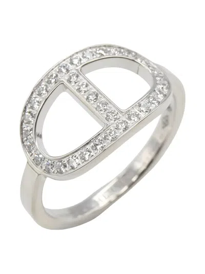 Pre-owned Hermes 2010s Chaine D'ancre Contour Mm 18k White Gold Diamond Ring In Silver