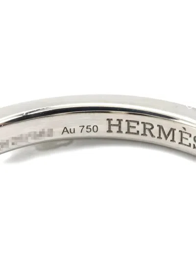 Pre-owned Hermes 2010s Chaine D'ancre Contour Mm 18k White Gold Diamond Ring In Silver