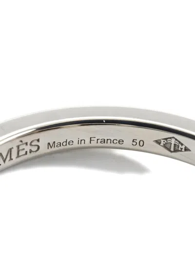 Pre-owned Hermes 2010s Chaine D'ancre Contour Mm 18k White Gold Diamond Ring In Silver