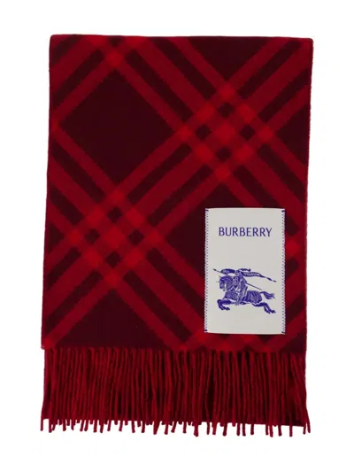 Burberry Check-pattern Fringed Scarf In Red