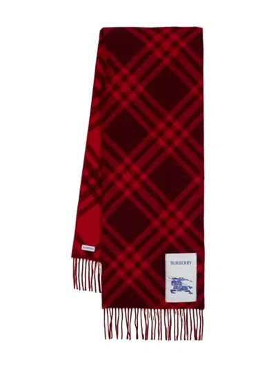 Burberry Check-pattern Fringed Scarf In Red
