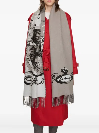 Burberry Castle-graphic Cashmere Scarf In Black
