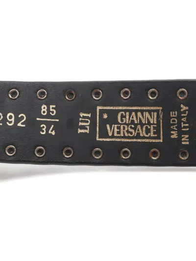 Pre-owned Versace 2000s Medusa Coin Studs Leather Belt In Black