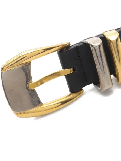 Pre-owned Versace 2000s Medusa Coin Studs Leather Belt In Black