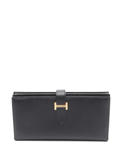 Pre-owned Hermes 2016 Bearn Soufflet Bifold Long Wallet In Black