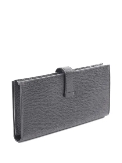 Pre-owned Hermes 2016 Bearn Soufflet Bifold Long Wallet In Black