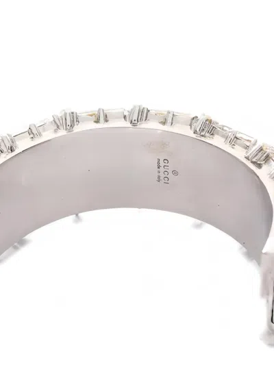 Pre-owned Gucci 2000s Crystal Bangle Ring In Silver
