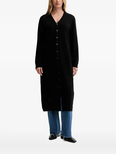 Isabelle Blanche Button-up V-neck Cardi-coat In Black