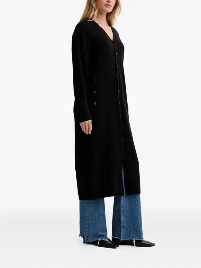 Isabelle Blanche Button-up V-neck Cardi-coat In Black
