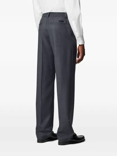 Versace Micro-checked Wool Trousers In Blue