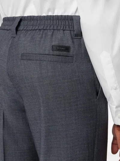 Versace Micro-checked Wool Trousers In Blue