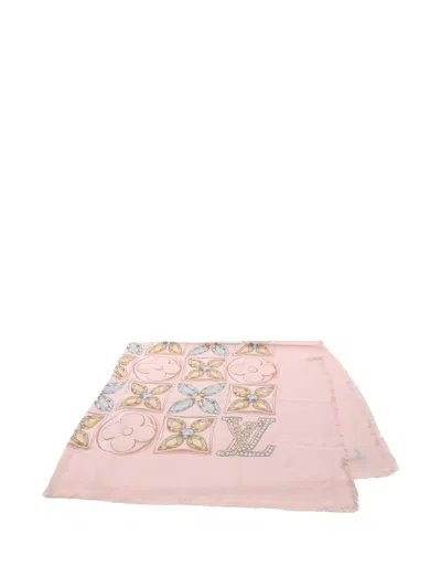 Pre-owned Louis Vuitton Monogram Flower Precious Dragon Stall Shawl In Pink