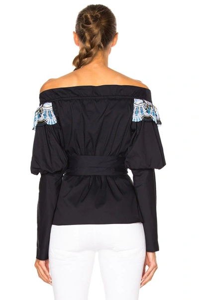 Shop Peter Pilotto Cotton Lace Belted Top In Blue. In Navy