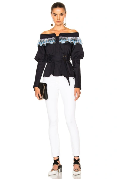 Shop Peter Pilotto Cotton Lace Belted Top In Blue. In Navy