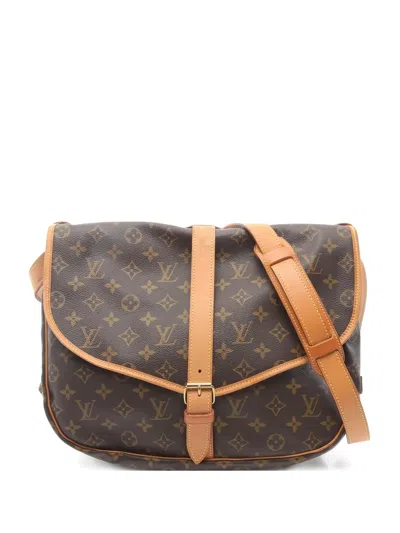 Pre-owned Louis Vuitton 1999 Saumur 35 Monogram Buckle Cross Body Bag In Brown