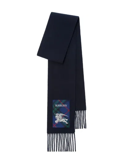 Burberry Check-label Fringed Scarf In Brown