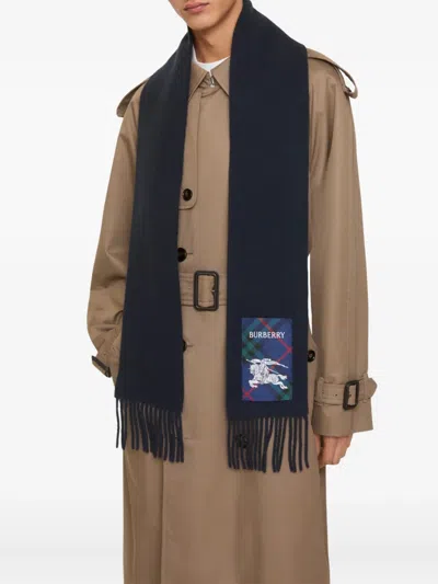 Burberry Check-label Fringed Scarf In Brown