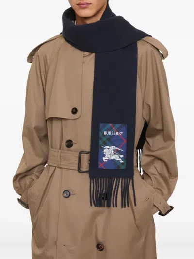 Burberry Check-label Fringed Scarf In Brown