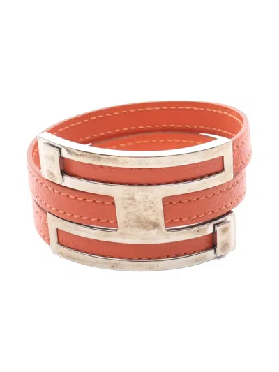 Pre-owned Hermes 2001 Puspus Leather Bracelet In Orange