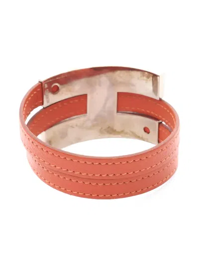 Pre-owned Hermes 2001 Puspus Leather Bracelet In Orange