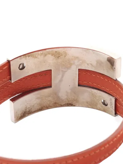 Pre-owned Hermes 2001 Puspus Leather Bracelet In Orange