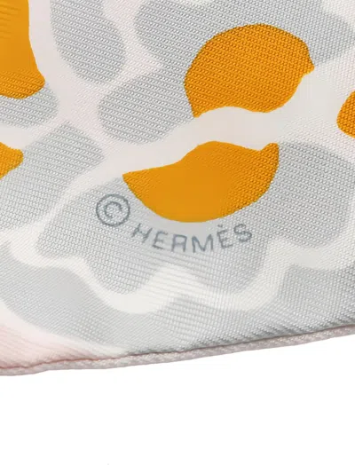 Pre-owned Hermes Bingata Floral-print Ribbon Silk Scarf In Orange
