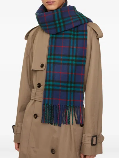 Burberry Checked Fringed Scarf In Brown