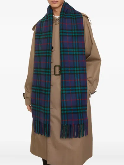 Burberry Checked Fringed Scarf In Brown
