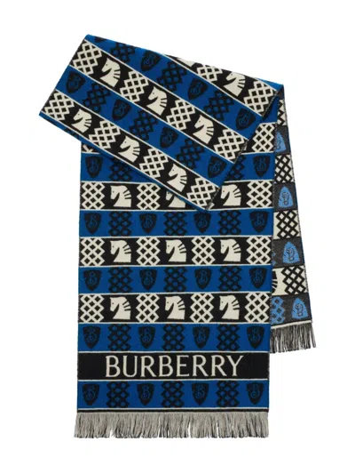 Burberry Patterned-jacquard Scarf In Blue