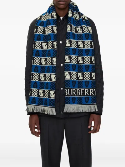 Burberry Patterned-jacquard Scarf In Blue
