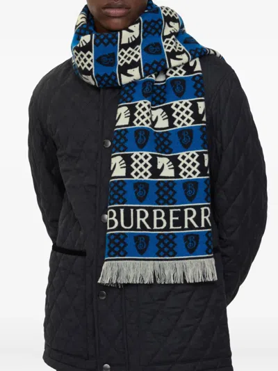 Burberry Patterned-jacquard Scarf In Blue
