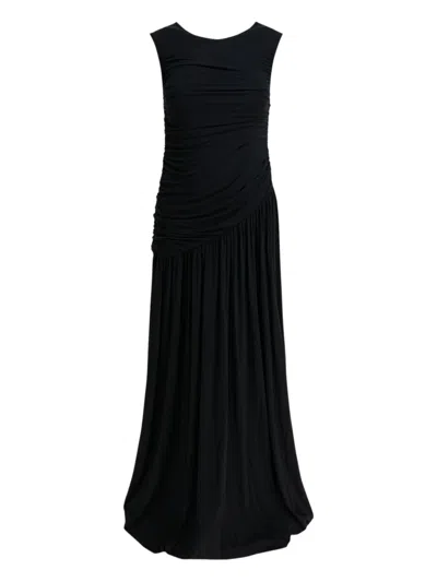 R2w Ruched Maxi Dress In Black