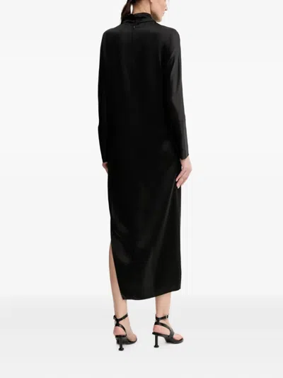 Isabelle Blanche Mock-neck Slit Midi Dress In Black