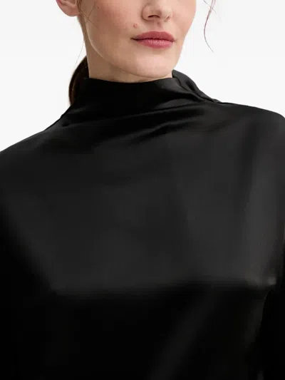 Isabelle Blanche Mock-neck Slit Midi Dress In Black