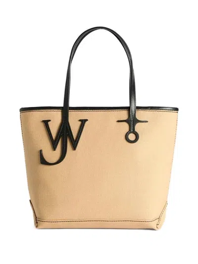 Jw Anderson Beige Canvas Small Anchor Bucket Bag Beigeblack Borse A Mano In Neutral