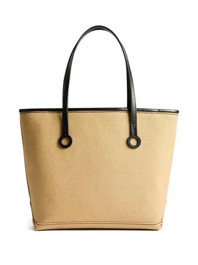 Jw Anderson Beige Canvas Small Anchor Bucket Bag Beigeblack Borse A Mano In Neutral