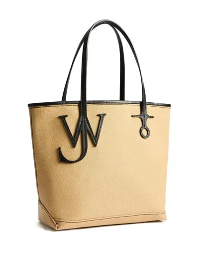 Jw Anderson Beige Canvas Small Anchor Bucket Bag Beigeblack Borse A Mano In Neutral