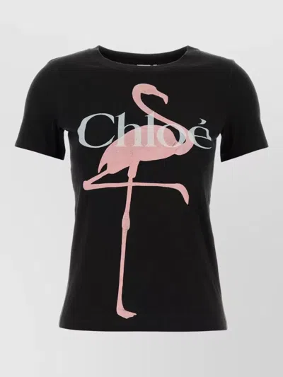 Chloé Women Black Crewneck T-shirt With Maxi Logo Print On The Front In Cotton Woman In Multi
