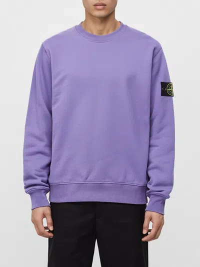Stone Island Ribbed Crew Neck Sweatshirt In Purple