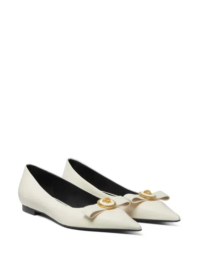 Versace Medusa Leather Ballet Flats In Neutral