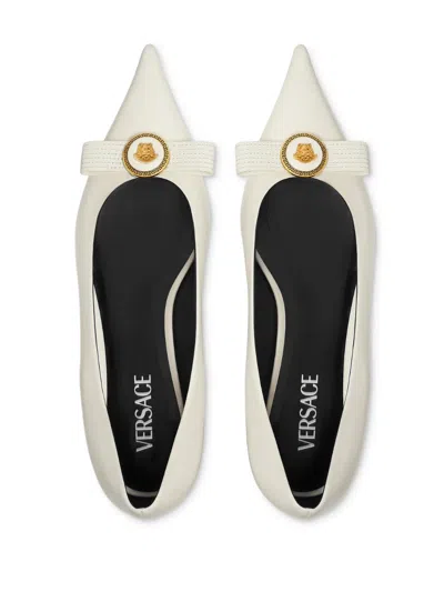 Versace Medusa Leather Ballet Flats In Neutral