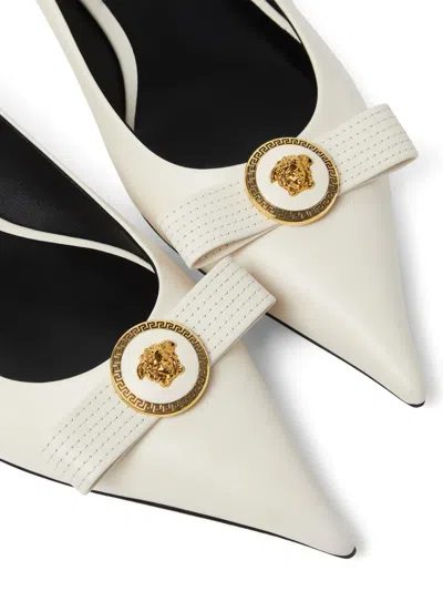 Versace Medusa Leather Ballet Flats In Neutral