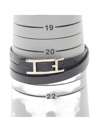 Pre-owned Hermes 2001 Api 3 Long Leather Bracelet In Black