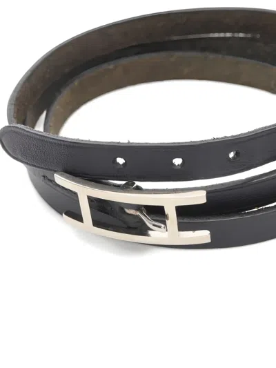 Pre-owned Hermes 2001 Api 3 Long Leather Bracelet In Black