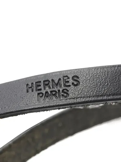 Pre-owned Hermes 2001 Api 3 Long Leather Bracelet In Black