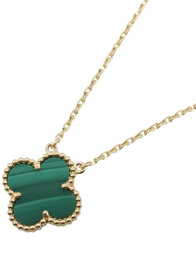 Pre-owned Van Cleef & Arpels 2010 Malachite Pendant Chain Necklace In Gold