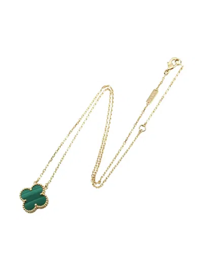Pre-owned Van Cleef & Arpels 2010 Malachite Pendant Chain Necklace In Gold