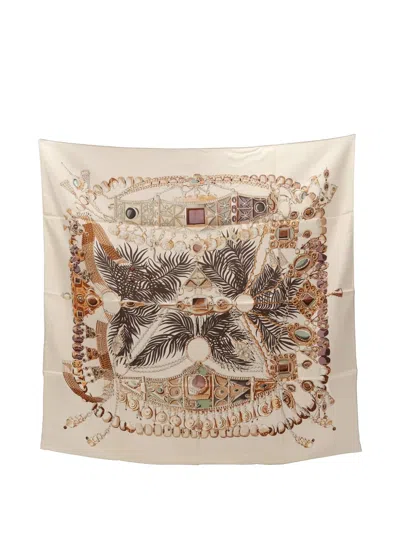 Pre-owned Hermes 2010s Carré 90 Terres Precieuses Printed Scarf In Neutral