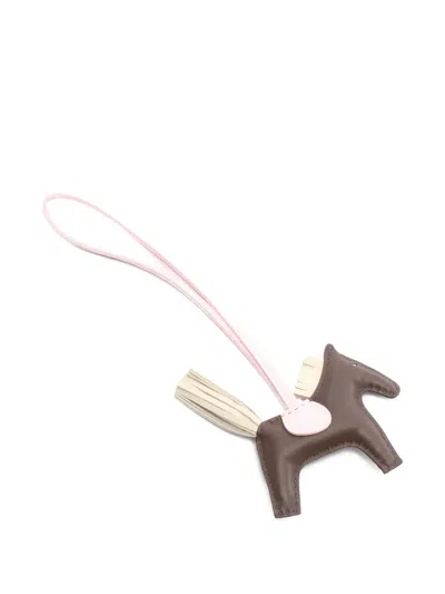 Pre-owned Hermes 2025 Rodeo Pm Agneau Bag Charm In Brown